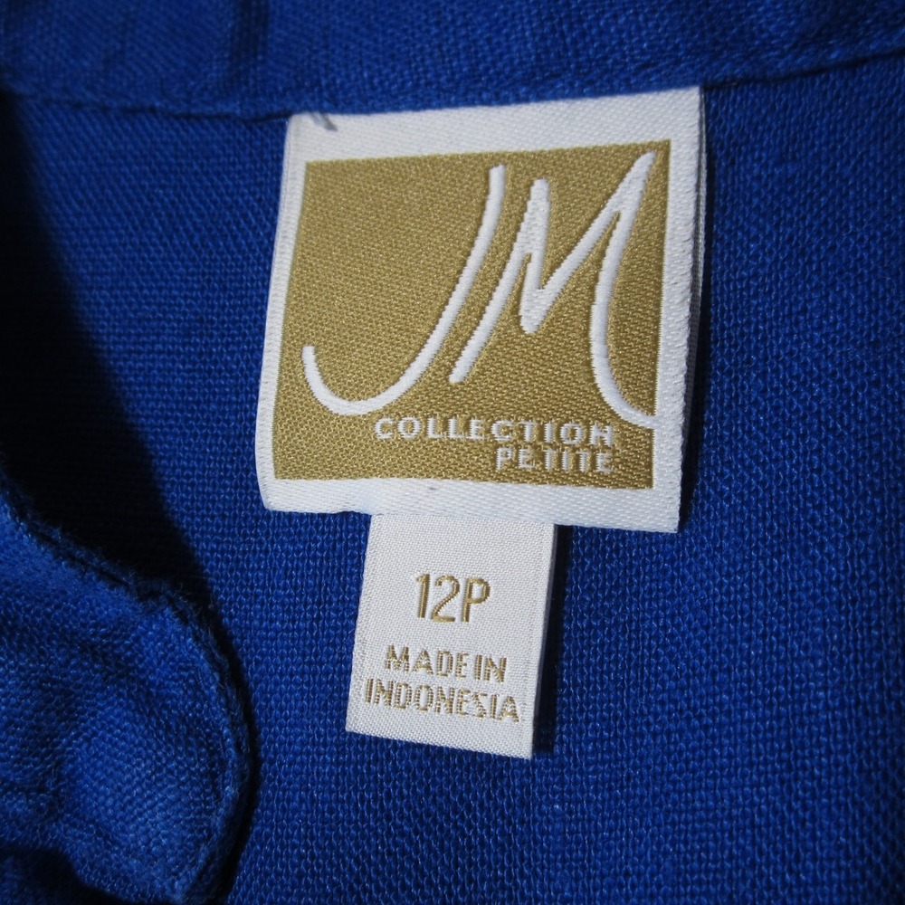 JM Collection Linen Tunic Shirt 12P Royal Blue Button Up V-Neck‎ Luxury Coastal - Picture 9 of 10